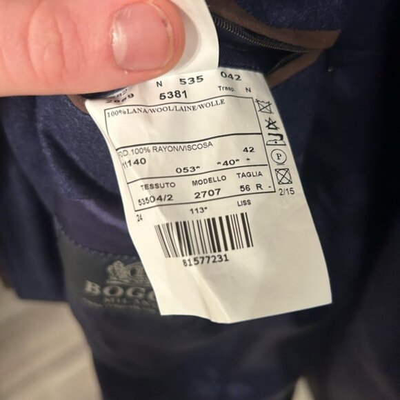 Boggi Blue Modern Fit Two-Button Blazer with Removable Trim - Picture 5 of 8